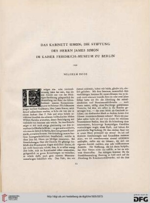 Das Kabinett Simon; Die Stiftung des Herrn James Simon im Kaiser Friedrich Museum zu Berlin