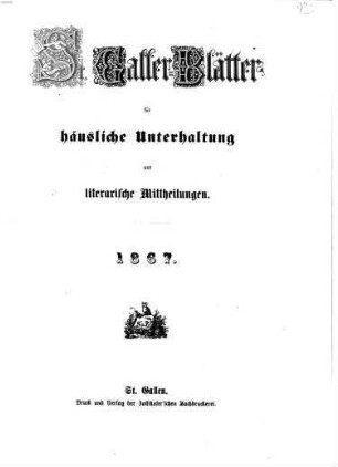 St. Galler Blätter : für Unterhaltung, Belehrung und literarische Mitteilungen. 1867
