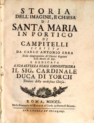 Storia dell'imagine, e chiesa di Santa Maria in Portico di Campitelli