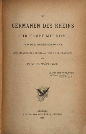 Die Germanen des Rheins : ihr Kampf mit Rom und der Bundesgedanke