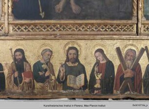 Polyptychon mit Taufe Christi, Schmerzensmann und Heiligen : Predella mit Christus und den Aposteln