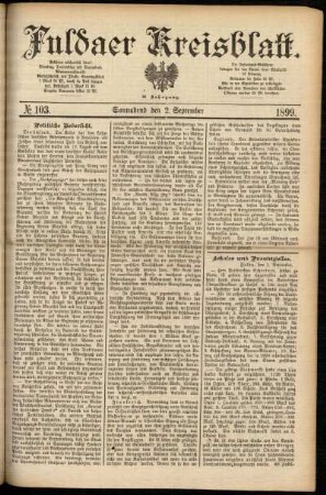 Erste Ausgabe vom Samstag, den 02. September 1899.