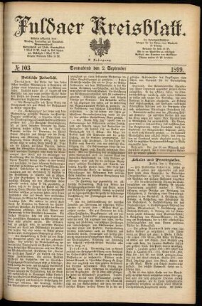 Erste Ausgabe vom Samstag, den 02. September 1899.