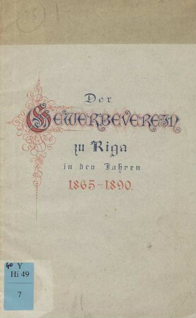 Der Gewerbeverein zu Riga in den Jahren 1865 - 1890