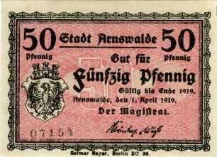 Arnswalde, Stadt: 50 Pfennig 1919