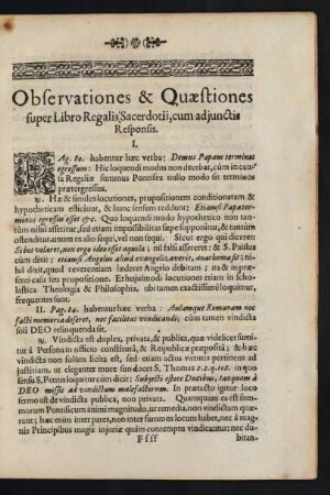 Observationes & Quaestiones super Libro Regalis Sacerdotii, cum adiunctis Responsis