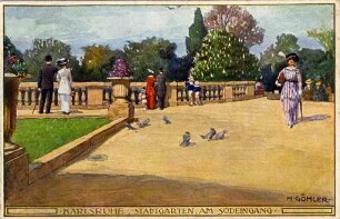 Erster Weltkrieg - Feldpostkarten. "Karlsruhe, Stadtgarten, am Südeingang"