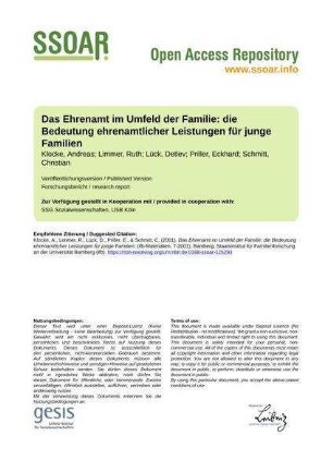 Das Ehrenamt im Umfeld der Familie: die Bedeutung ehrenamtlicher Leistungen für junge Familien