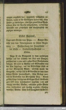 Erstes Kapittel, Lage und Größe von Pegu