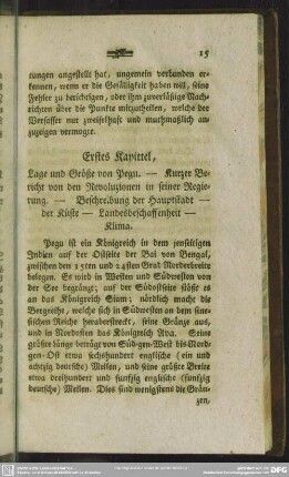 Erstes Kapittel, Lage und Größe von Pegu