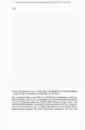 Rezension von: Stefan Engelberg / Lothar Lemnitzer: Lexikographie und Wörterbuchbenutzung