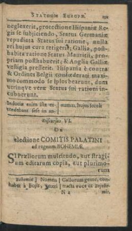 Discursus VI. De electione Comitis Palatini ad regnum Bohemiae.