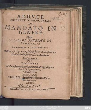 Disputatio Inauguralis De Mandato In Genere