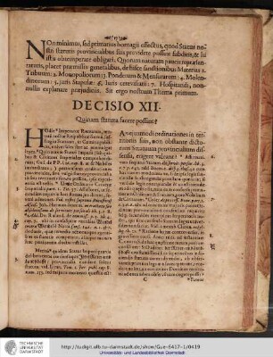 Decisio XII. Quinam statuta facere possint?