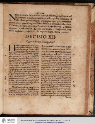 Decisio XII. Quinam statuta facere possint?