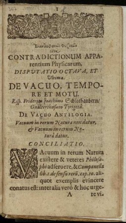 Disputatio Octava, Et Ultima. De Vacuo, Tempore Et Motu.