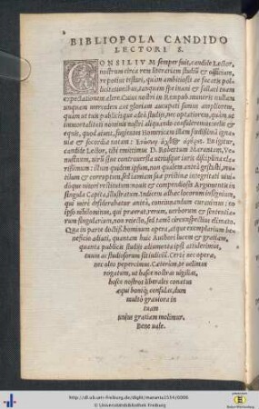 Bibliopola Candido Lectori S.