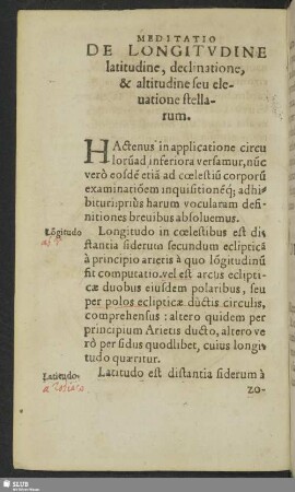 De Longitudine latitudine, declinatione & altitudine seu elevatione stellarum