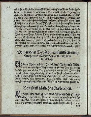 Von andern Beysammenkunfften/ auch Knecht und Mägde Versamblung und Geselschafft
