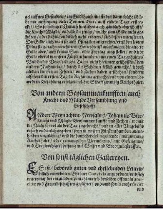 Von andern Beysammenkunfften/ auch Knecht und Mägde Versamblung und Geselschafft
