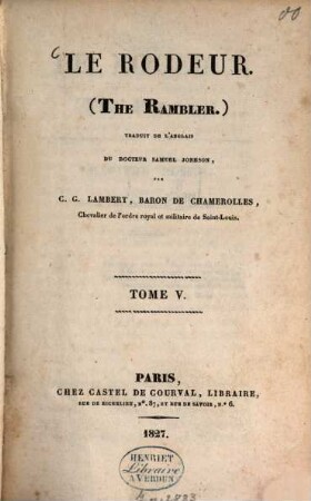 Le rôdeur : traduit de l'anglais. 5. 1827