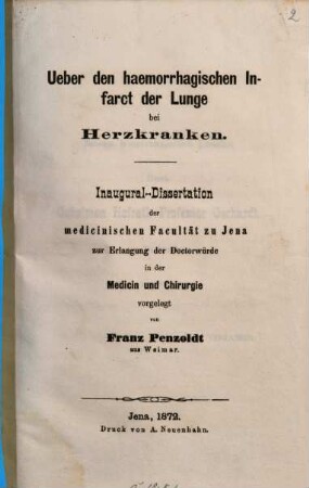 Ueber den haemorrhagischen Infarct der Lunge bei Herzkranken
