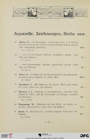 Aquarelle, Zeichnungen, Stiche (Nr. 87-152)