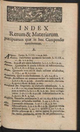 Index Rerum & Materiarum.