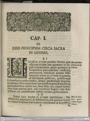 Cap. I. De Iure Principum Circa Sacra In Genere