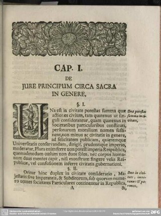 Cap. I. De Iure Principum Circa Sacra In Genere