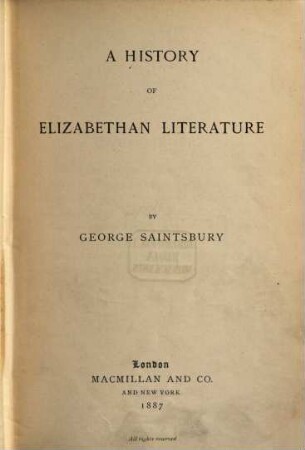 A history of Elizabethan literature