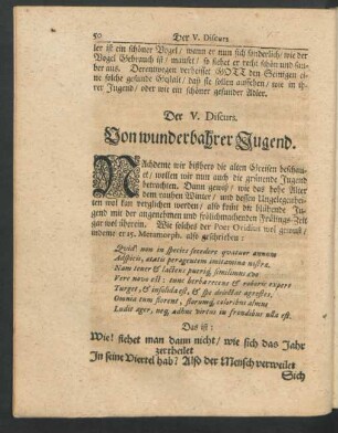Der V. Discurs. Von wunderbahrer Jugend.