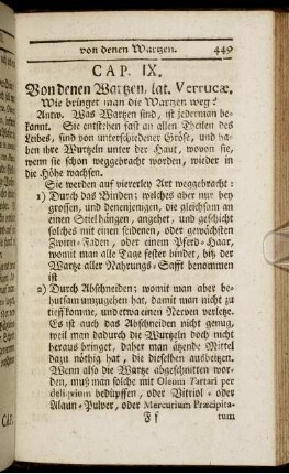Cap. IX. Von denen Wartzen, lat Verrucæ.