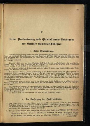 F. Ueber Pensionierung und Hinterbliebenen-Versorgung der Berliner Gemeindeschullehrer
