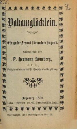 Vakanzglöcklein : ein guter Freund für unsere Jugend