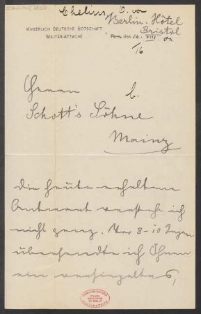 Brief an B. Schott's Söhne : 14.08.1904