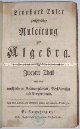 Leonhard Eulers vollständige Anleitung zur Algebra