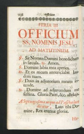 Feria III. Officium SS. Nominis Jesu
