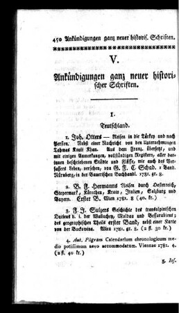 Ankündigungen ganz neuer historischer Schriften