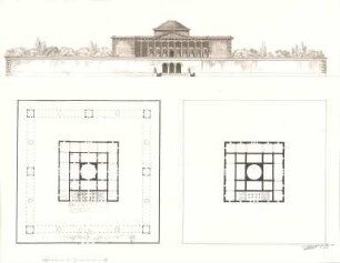 Gärtner, Friedrich von; Bibliothek, Entwurf - Grundrisse, Ansicht
