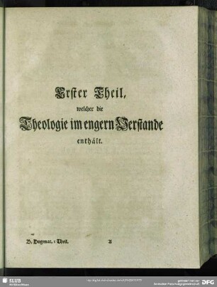 Erster Theil., welcher die Theologie im engern Verstande enthält