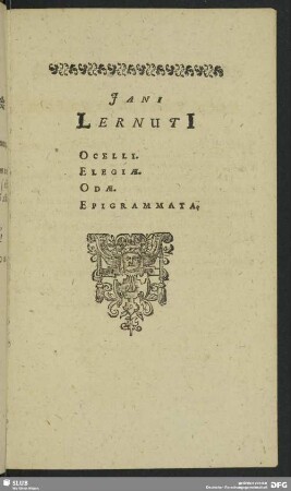 Jani Lernuti Ocelli. Elegiae. Odae. Epigrammata