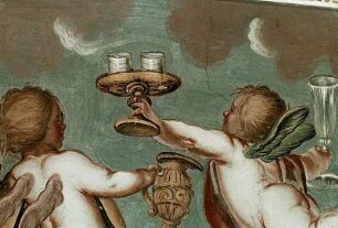Putti mit Geschirr und Gläsern