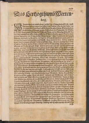27 Das Hertzogthumb Wirtenberg.