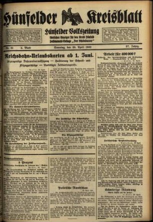 Zweite Ausgabe vom Samstag, den 30. April 1932.