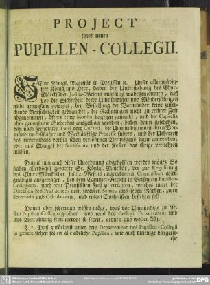Project eines neuen Pupillen-Collegii