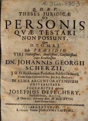 Theses Iuridicae De Personis Quae Testari Non Possunt