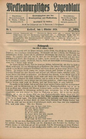 Nr. 3. Rostock, den 1. Oktober 1928.