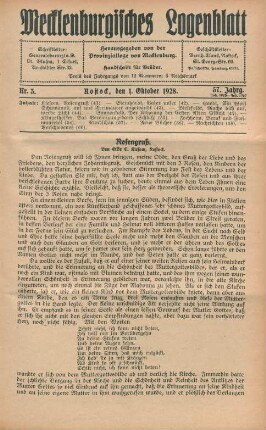 Nr. 3. Rostock, den 1. Oktober 1928.