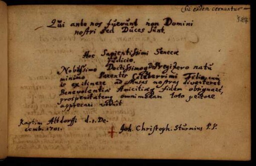 Sturm, Johann Christoph. Altdorf, 01.12.1701.